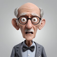 Surprised 3D Cartoon Elderly Gentleman Character Render with Expressive Face