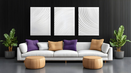 Modern Living Room with Stylish Sofa and Abstract Wall Art