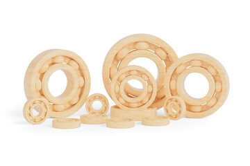 Heap of Abstract Wooden Ball Bearing. 3d Rendering