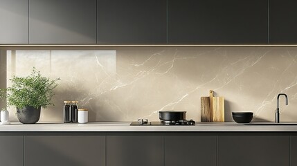 Modern Minimalist Kitchen Design With Beige Backsplash