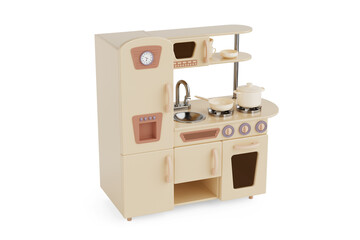 Yellow Wooden Vintage Toy Kitchen. 3d Rendering