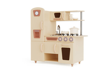 Yellow Wooden Vintage Toy Kitchen. 3d Rendering