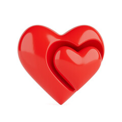 Love Concept.  Two Red Hearts, One Small Inside The Big One. 3d Rendering