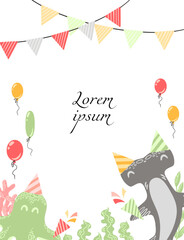 Vector hand drawn poster for birthday party. Cute cartoon illustration.