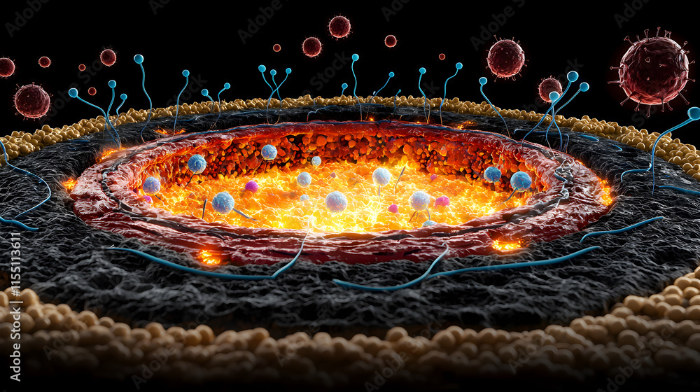 Aufkleber intricate visualization of cellular processes and molecular interactions