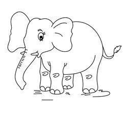 Cute cartoon hand drawn vector elephant coloring page.