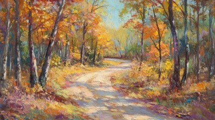 Autumnal Forest Path Winding Through Colorful Trees