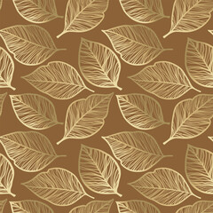 Fototapeta premium Seamless leaf pattern color mocha mousse background and beige