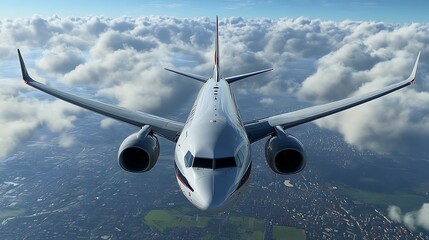 A plane flying in the blue sky and white clouds