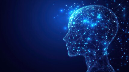 Obraz premium Artificial Intelligence dark blue background with digital and futuristic elements, surrounded by binary code stars representing data connections and technology