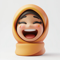 Transparent 3D Emoji of an Arabian Woman in Headscarf, Joyful Laughter with Tears..