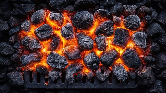 Hot coals burning brightly in a grill.