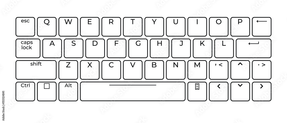 Poster Computer keyboard button layout template with letters for graphic use. Modern computer keyboard. Vector illustration