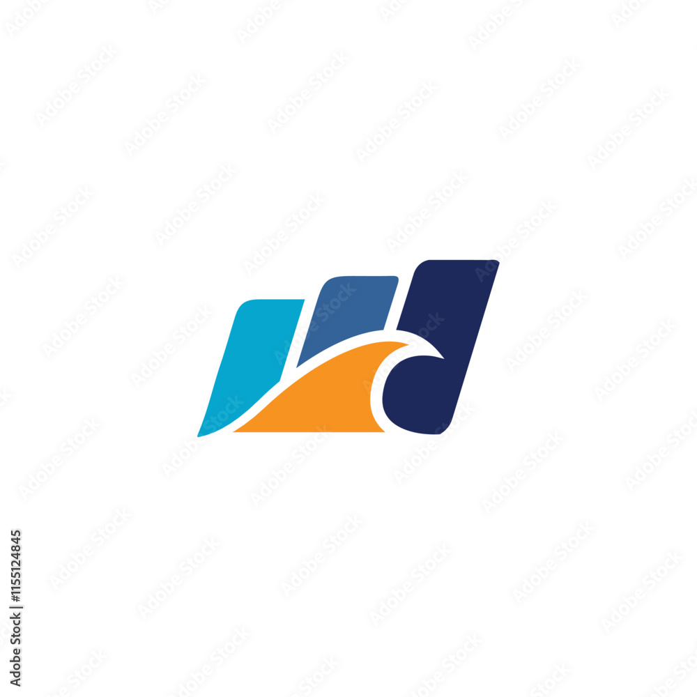 Poster this is a flat logo design of a graph bar with a wave icon in front of it