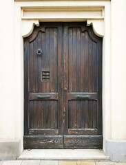 Old wooden door in the historic building of the city of Lviv, Ukraine