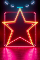 Obraz premium AI generative. Frame border light with star neon glow effect red on the dark background. 69
