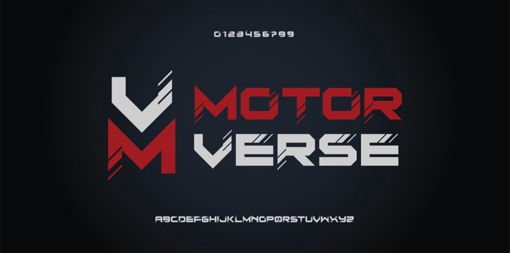 Sport car font, dynamic type letters and numbers, vector typography english alphabet. Fast speed race font, sport game modern bold typeface set of abc characters with sport car speed action effect
