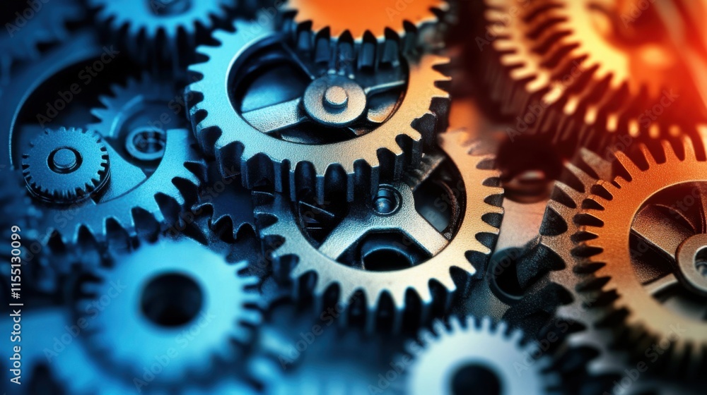 Poster intricate gears interlockingmechanism precision engineering machine components detailed closeup