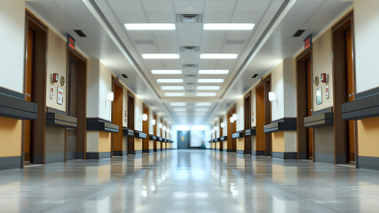 Naklejka premium Empty Hospital corridor. Generative AI