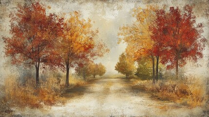 Fototapeta premium Autumnal Road Through Colorful Trees Landscape