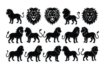 set of lion silhouette vector Illustration