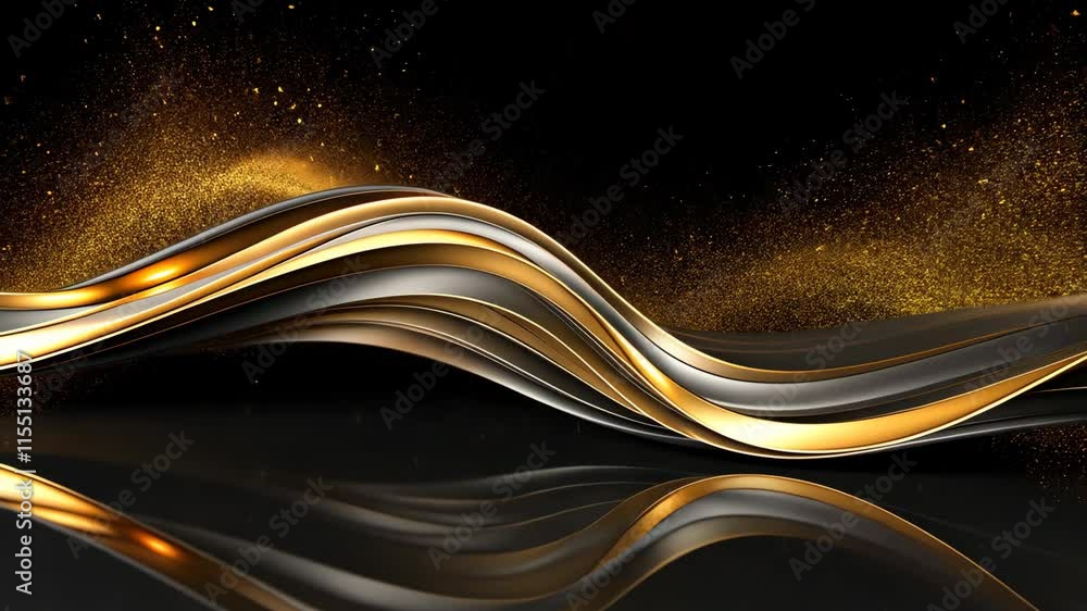 Poster dynamic glowing design with glittering gold curves creates a premium cinematic vibe