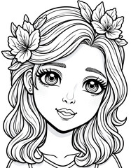 Fototapeta premium A girl with long blonde hair and a flower headband. She is smiling and looking at the camera