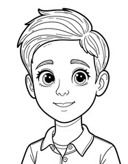 Obraz premium A cartoon boy with a smile on his face. He is wearing a white shirt and has a black collar