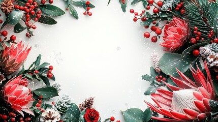 Festive Border Design Featuring Christmas Flora and Fauna with Dragon Motif for Whimsical Holiday Artwork and Seasonal Decorations in a Manga Style