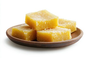 Sweet Yellow Cubes of Pineapple Candy on a Rustic Plate