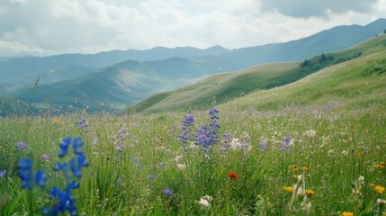 Serene Rolling Hills Covered in Wildflowers and Soft Light