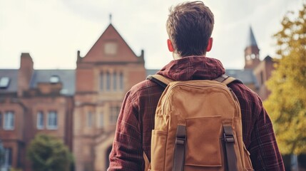 Fototapeta premium Student Walking Towards University Campus in Natural Light