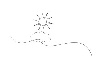 Continuous one line sun cloud drawing of outline vector icon
