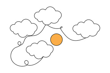 Obraz premium Continuous one line sun cloud drawing of outline vector icon 