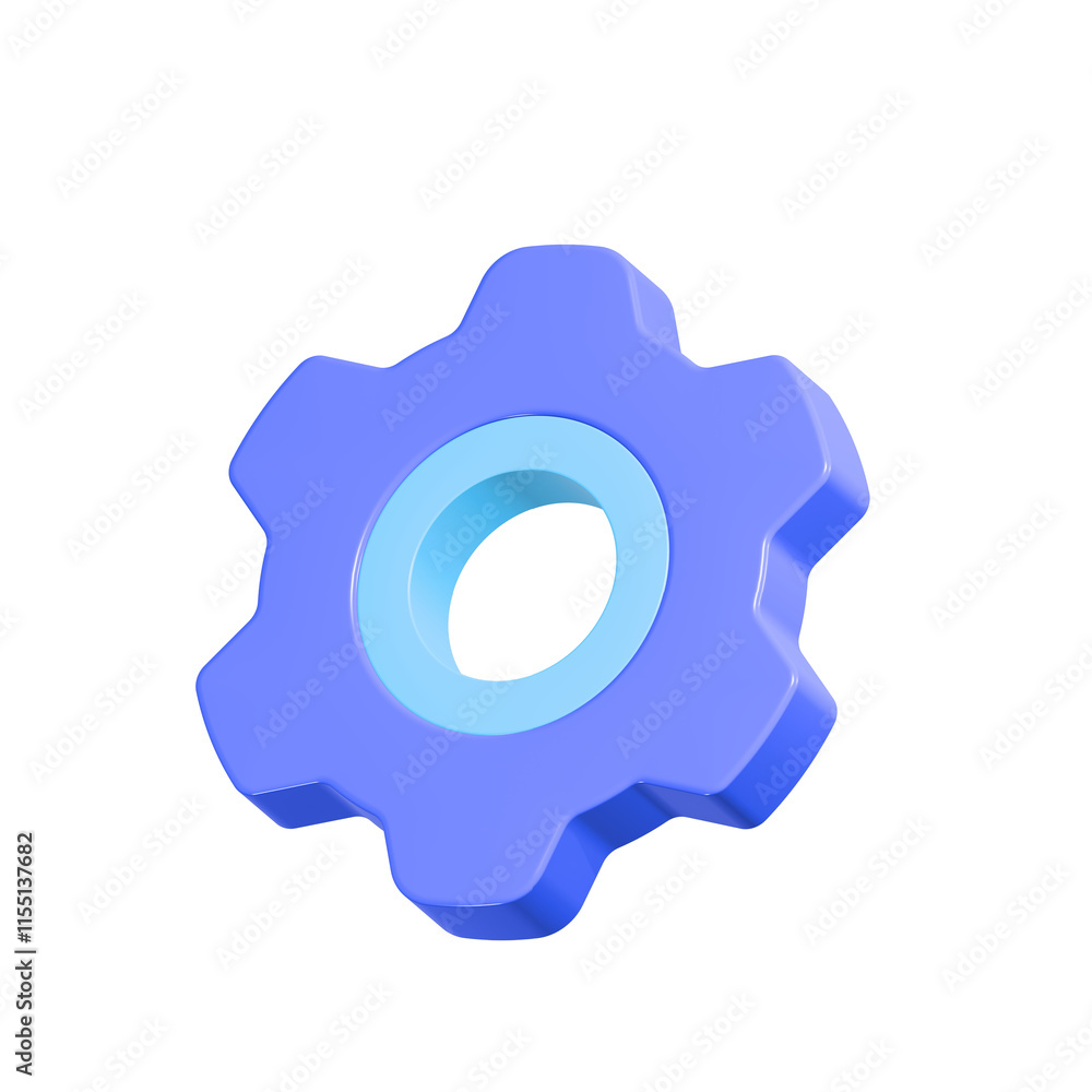 Poster gear 3d setting icon for app web blue color
