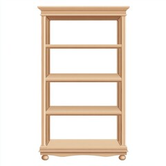 Elegant Light Brown Wooden Bookcase with Four Shelves, Isolated on White Background.