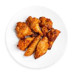 Buffalo chicken wings, on white background, isolated. Top view.