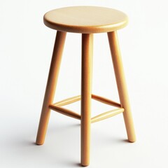 Simple Wooden Stool, Minimalist Design, Light Wood, Round Seat, Three Legs, Interior Design Element.