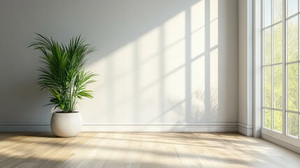 Fototapeta premium Sunlit Room Interior with Plant and Window