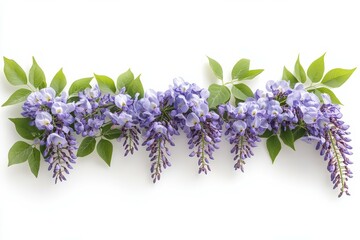 Wisteria Flower Border on White Background.