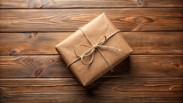 Brown paper parcel tied with string on a wooden table, twine, package,  twine, package, office, earthy, cardboard