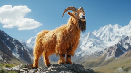 Obraz premium Majestic long-haired goat on mountain.