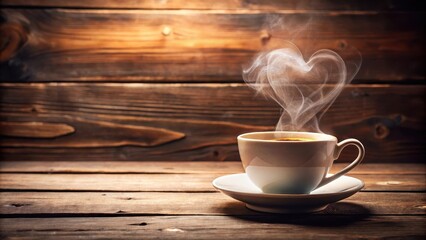 Coffee Cup with Heart Shape Smoke, cozy decor, rustic charm