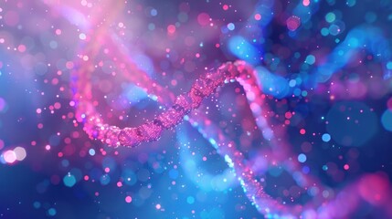 Abstract DNA Helix in Vibrant Pink and Blue Nebula