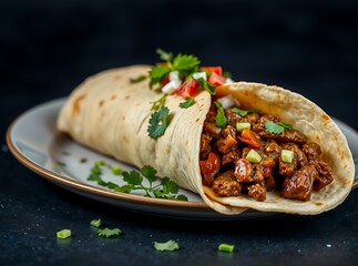 Traditional Mexican food, Beef burritos with meat and beans with vegetable