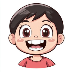Obraz premium Cheerful Cartoon Child with Big Smile and Short Hair in Red Shirt Illustrating Happiness and Joyful Expression for Use in Creative Projects