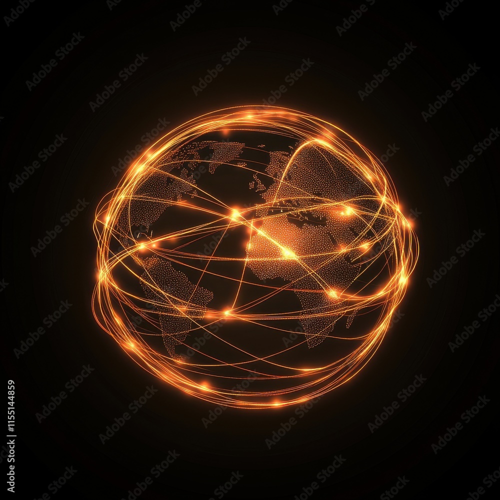 Poster a glowing representation of the earth with interconnected lines and nodes, symbolizing global connec