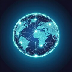 Fototapeta premium Digital globe connecting continents with lines and dots, illustrating global network and communication.