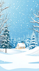 Winter Seasonal Landscape Snowy Trees Foreground