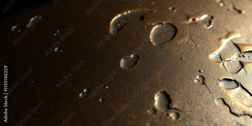 Poster water droplets scatter across a textured backdrop, reflecting light and creating a captivating inter